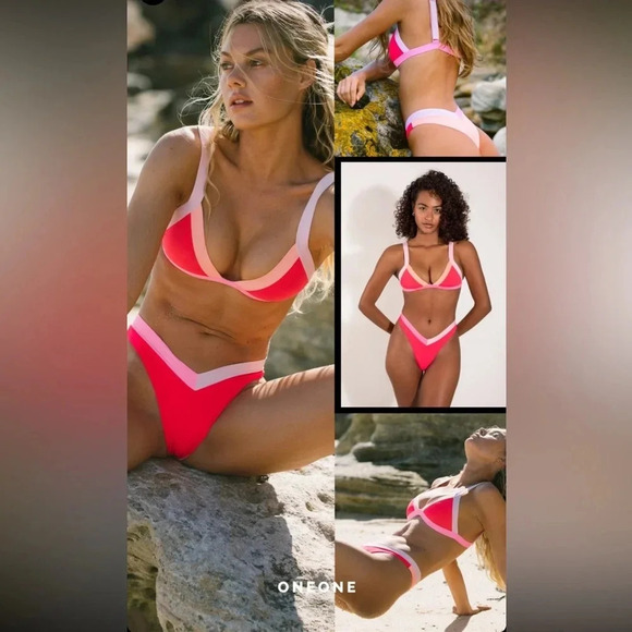 NWT OneOne Swimwear SET Bikini Gili Kameron Jesse Pink Red NEW Cheeky Triangle - Picture 10 of 13